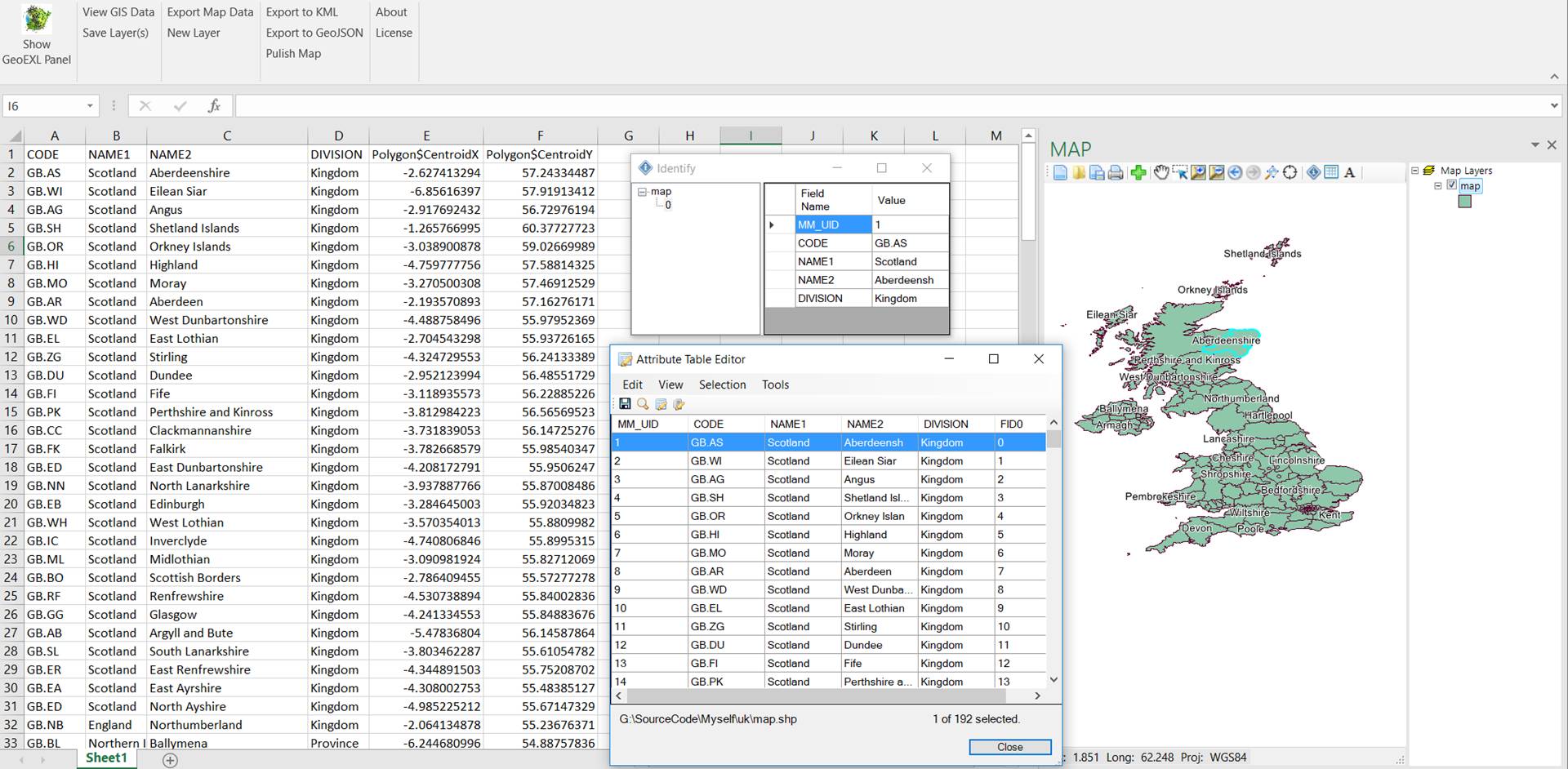 Picture of GIS Addin for Microsoft EXCEL 2016